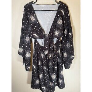Black And White Bohemian Sun Moon Cut Out Dress With Bell Sleeves Size Small